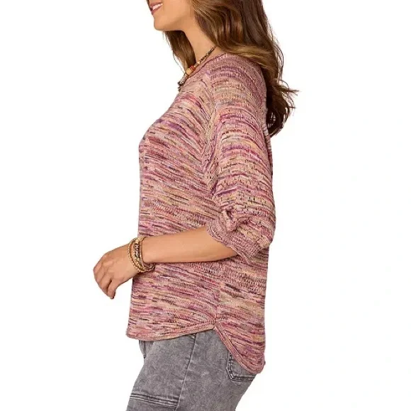EUC Democracy Multicolor Heathered Loose Fitted Knit Top w/Sleeves Asymmetrical - Picture 4 of 10